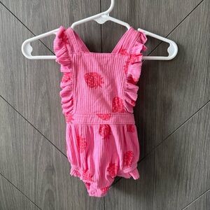Cat & Jack Pink Ruffled Baby Romper with Strawberry Print